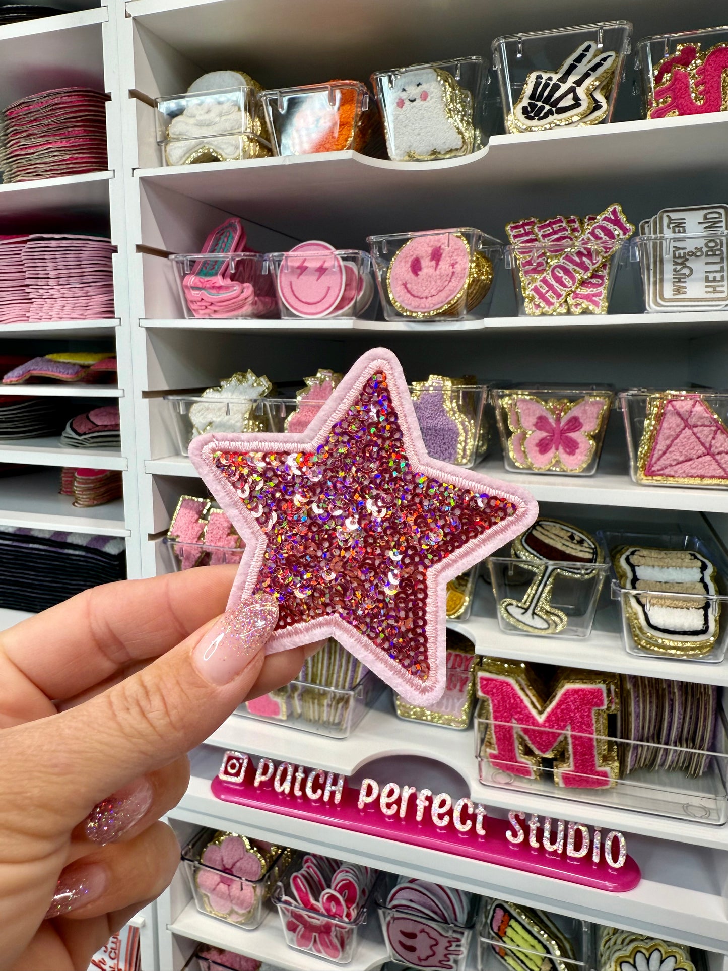 Pink Sequin Star Iron On Patch