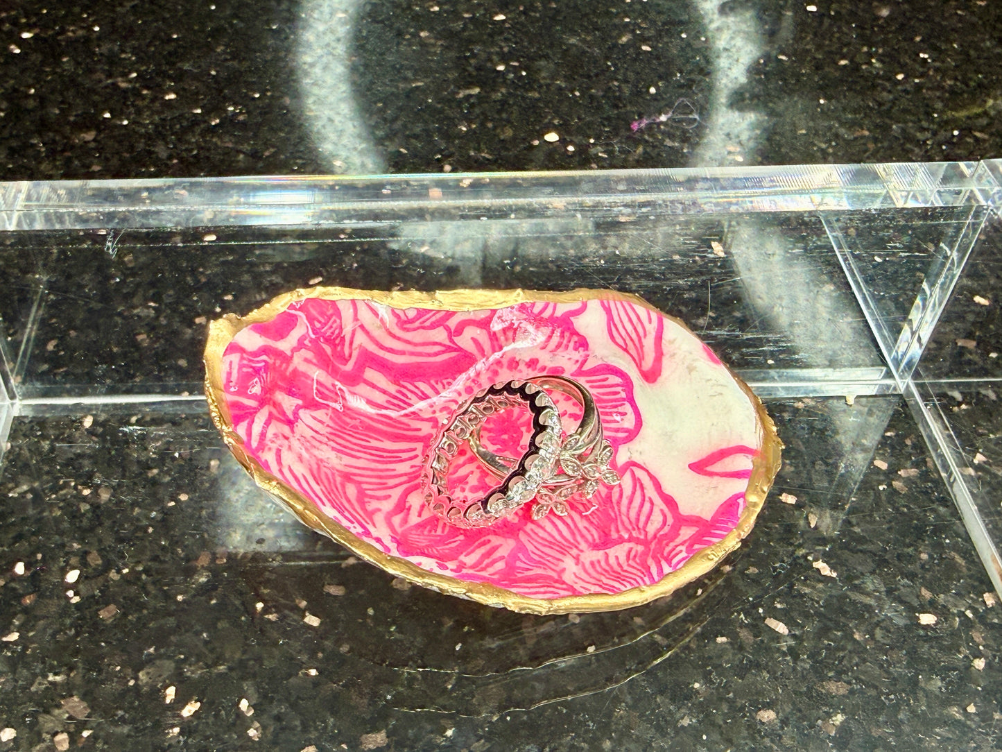 Pink and White Oyster Shell Ring Dish