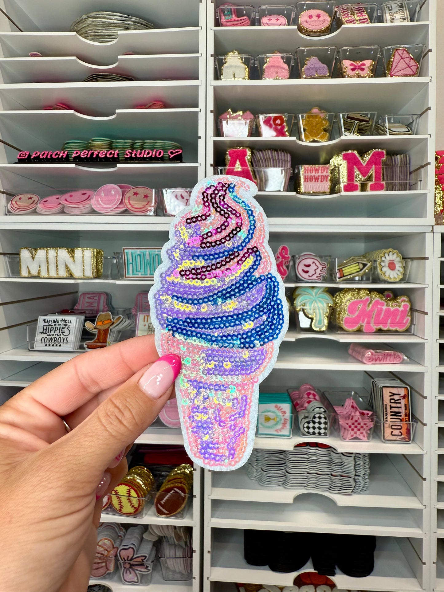 Small Ice Cream Cone Sequin Patch