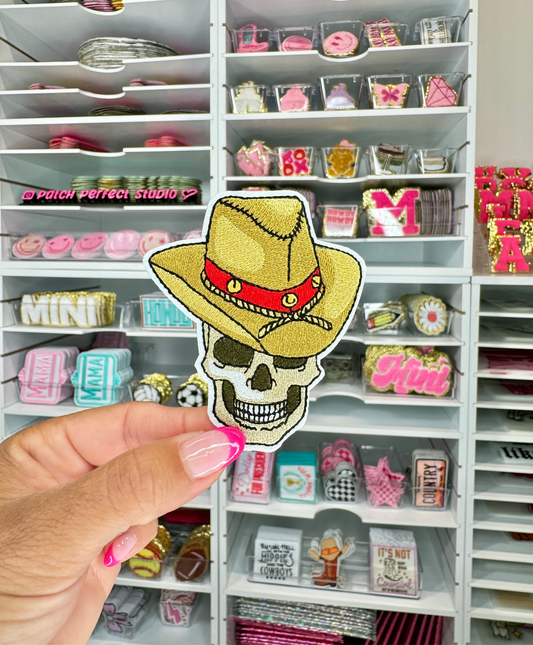 Skull Cowboy Hat Embroidered Patch