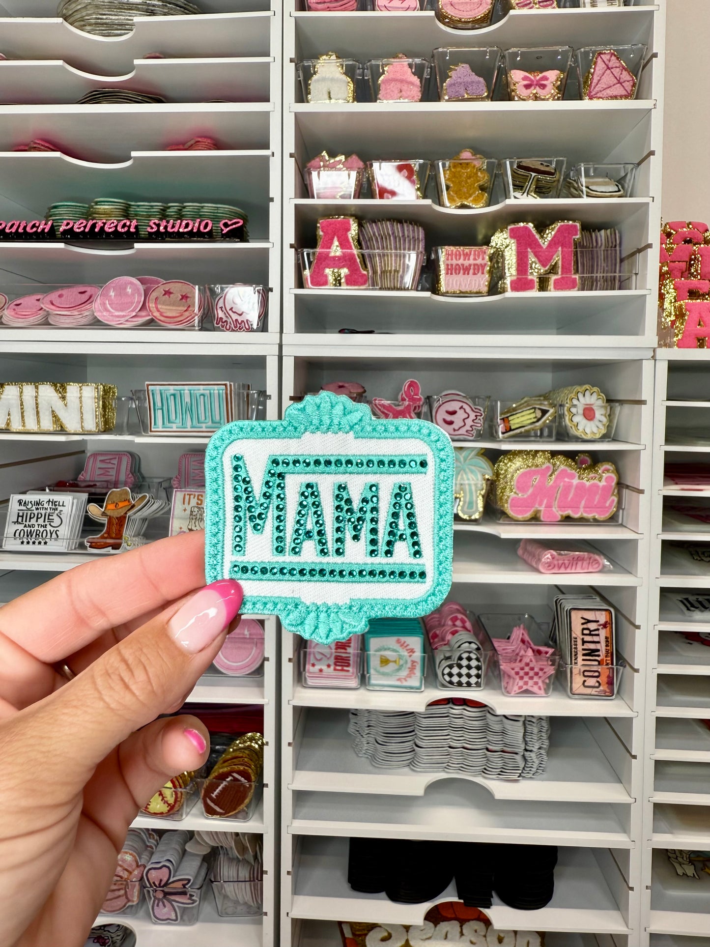 Mama Rhinestone Embroidered Patch