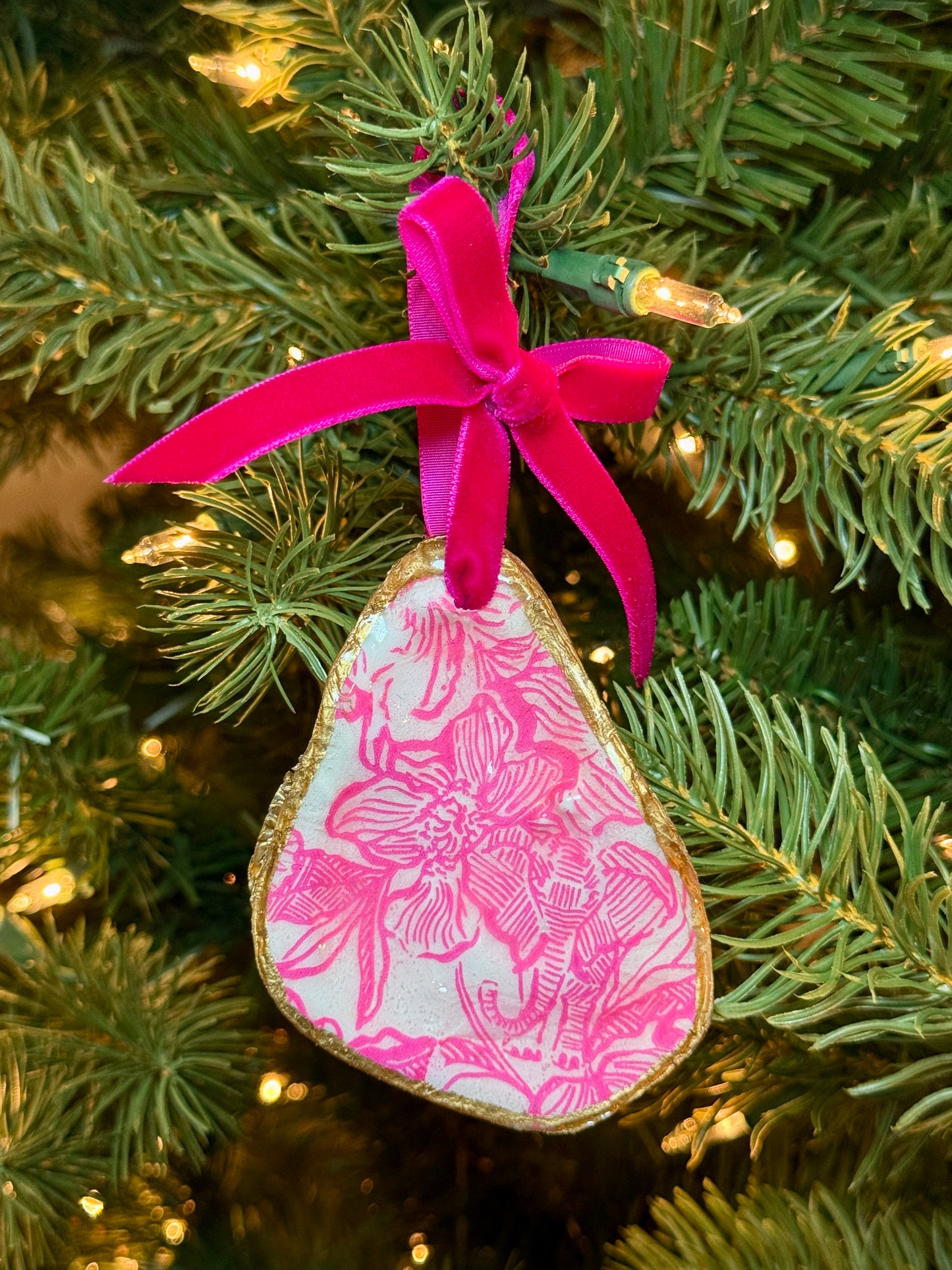 Pink Floral Oyster Shell Ornament