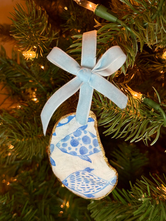 Blue Fish Oyster Shell Ornament