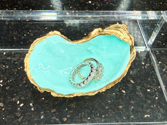 Aqua Oyster Shell Ring Dish